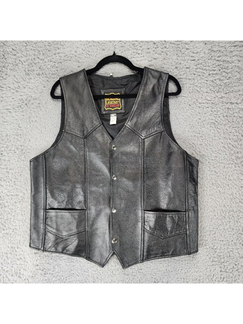 Manzoor Jacket Mens 46 Black Genuine Leather Western Biker Vest *Read*